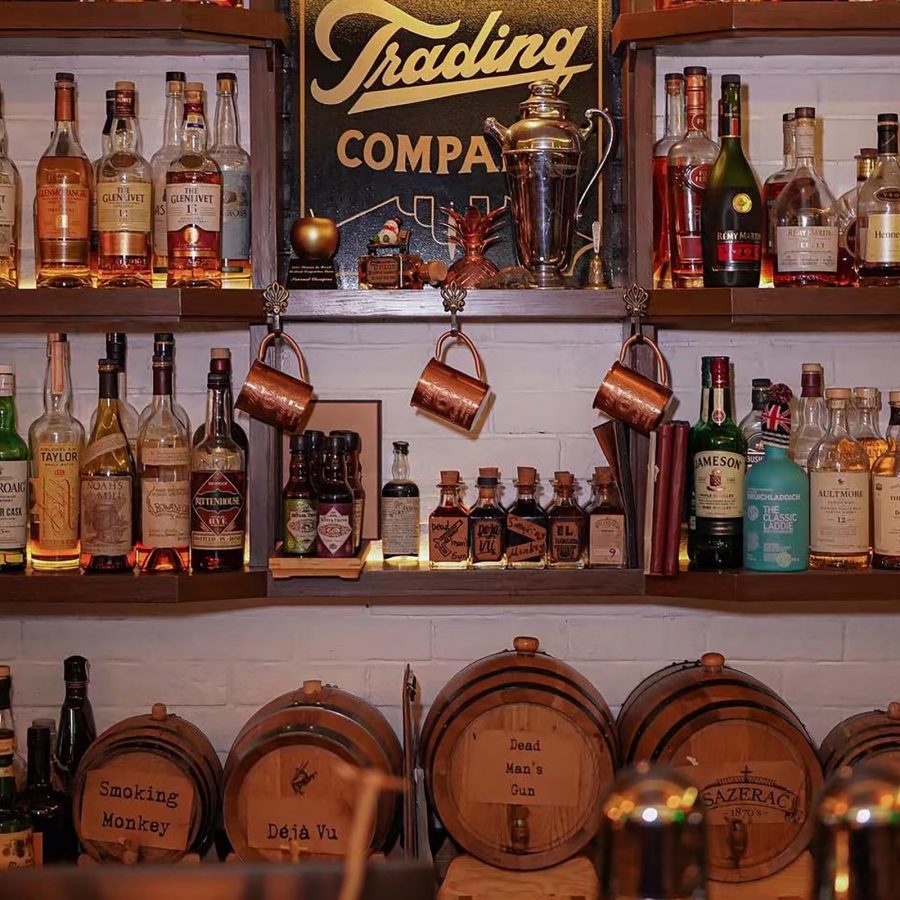 A view of the wide range of spirits and alcohol behind the bar at The Union Trading Company, Shanghai.