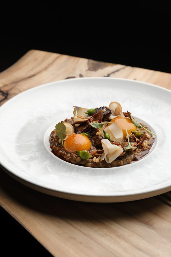 A closeup of a vegetarian dish served at Roganic.
