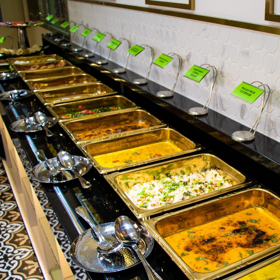 A buffet spread of different curries served at Woodlands.