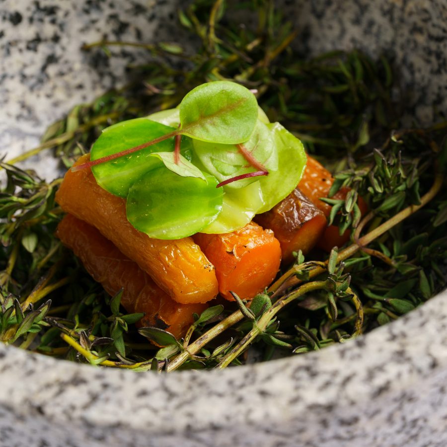 A closeup of a vegetarian dish served at Yuan.