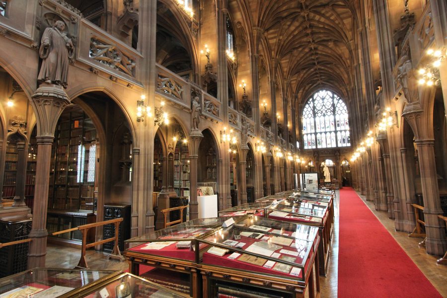 Interiors of the John Rylands Library in Manchester.