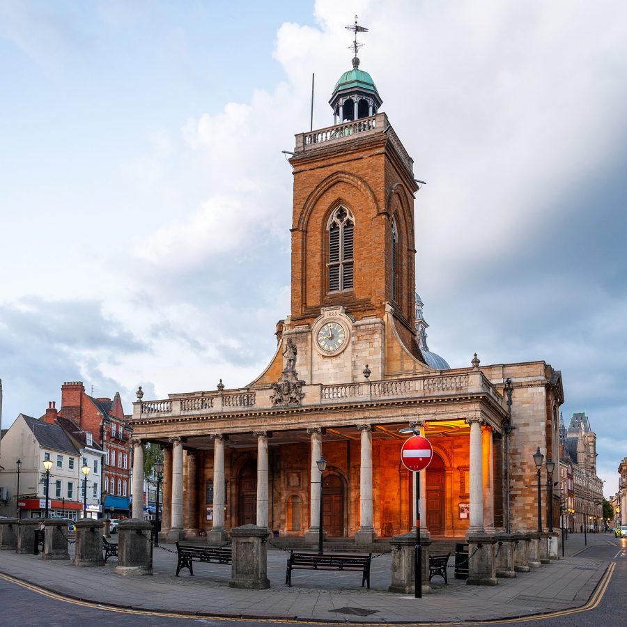 View of a historical building in Northampton, UK.