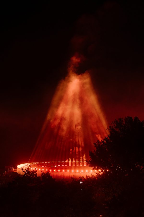 Orange lights illuminate a circle onstage at the Dekmantel Festival in the Netherlands.