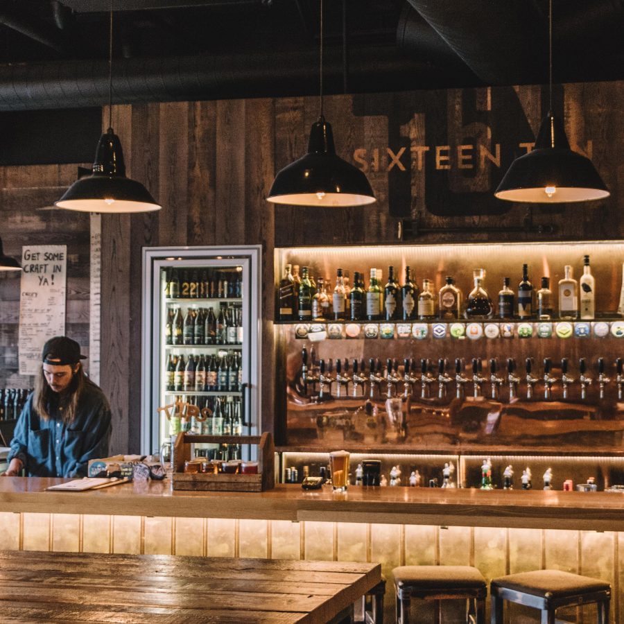 Interior view of new bar, 16 Tun, with a range of craft beers on tap.