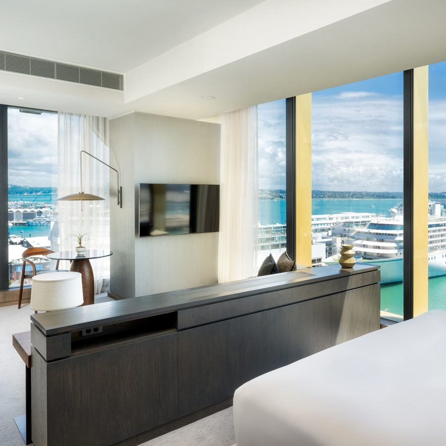 Daytime interior view of the King Junior Suite Harbour View room at the InterContinental.