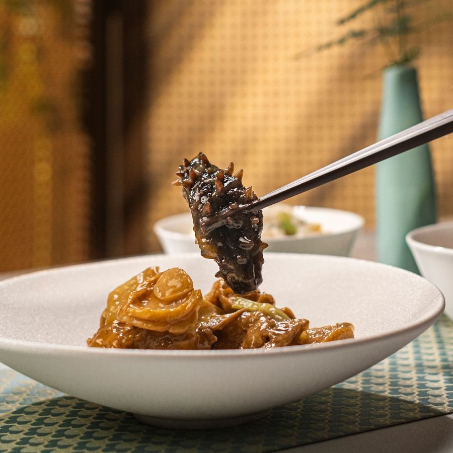 Braised chicken with abalone, sea cucumber and matsutake mushrooms