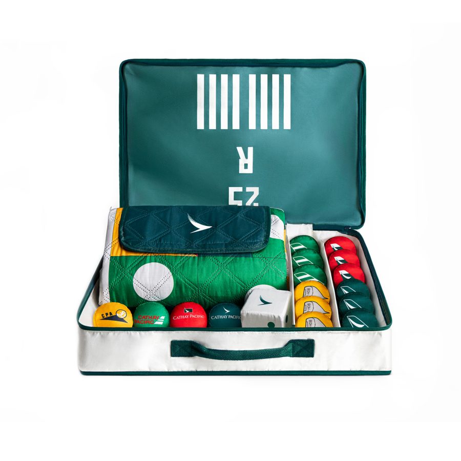  A product shot of the Cathay Pacific aviation chess set and foldable travel mat version