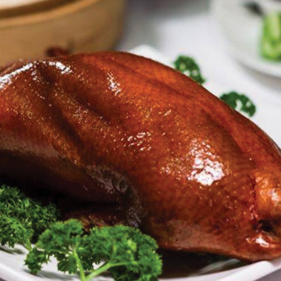 Closeup of a roast Peking duck served at Prince restaurant, Hong Kong