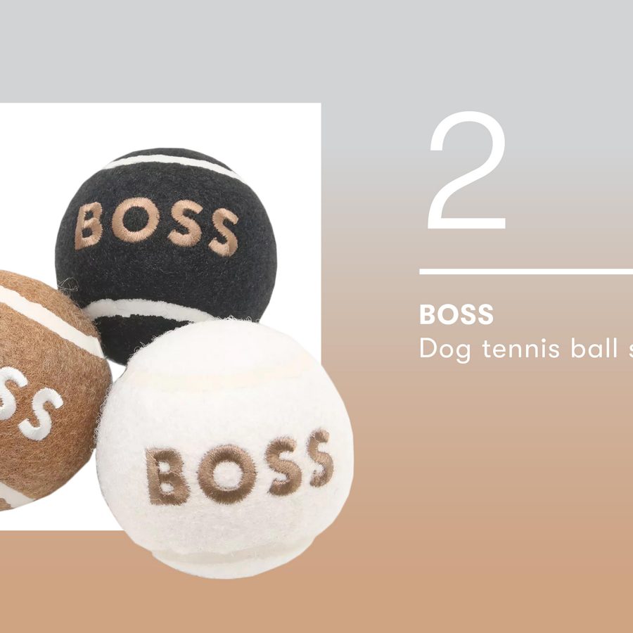 Product shot of the BOSS dog tennis ball set.    