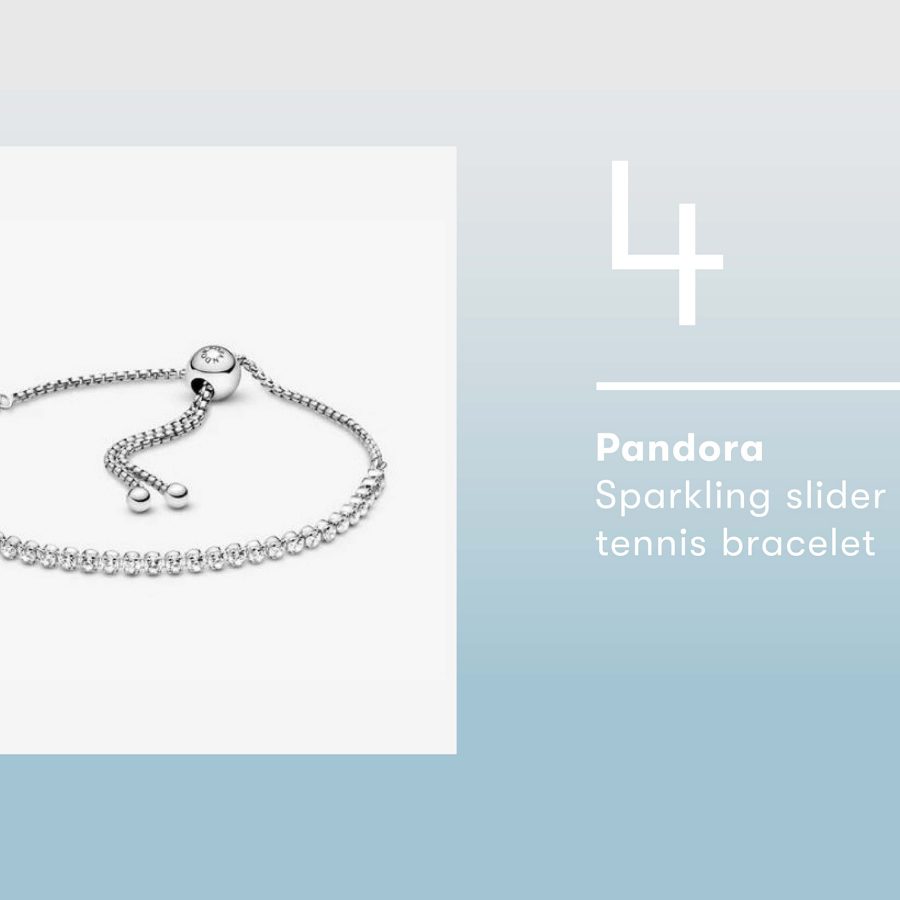  Product shot of the Pandora sparkling slider tennis bracelet.