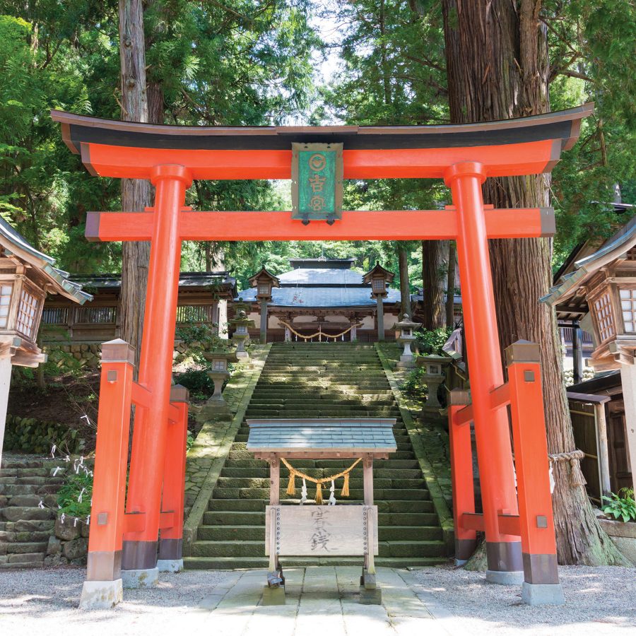 The red torii gate of Hie Shrine on the edge of Takayama.