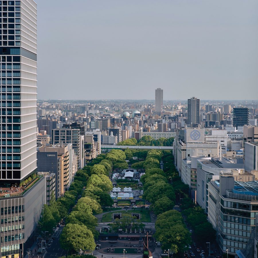 View of Nagoya’s buildings and trees from Chubu Electric Mirai Tower.