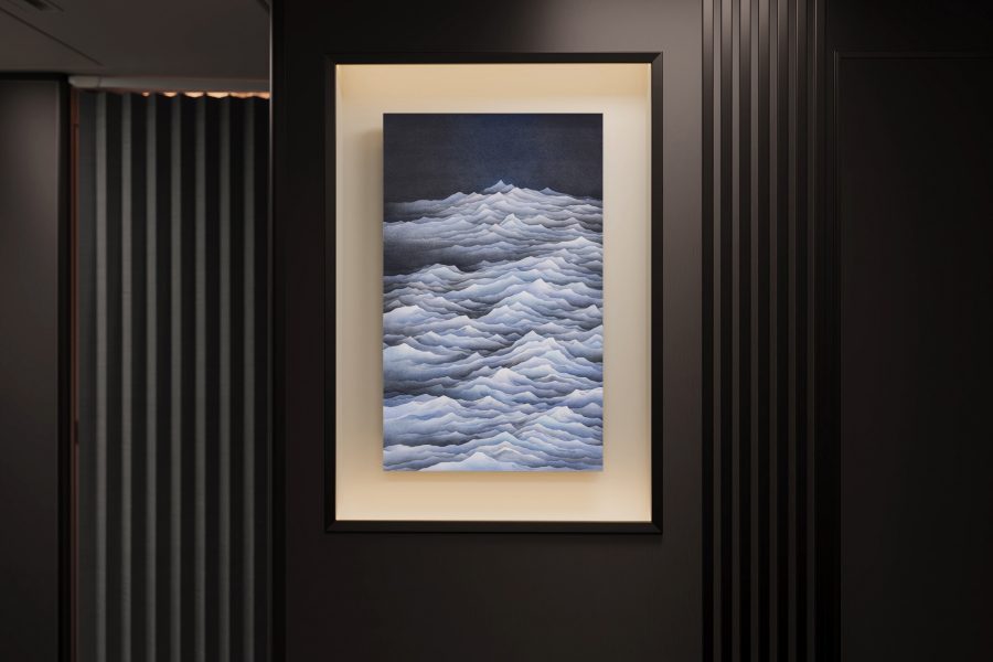 Chan Keng Tin’s “Formless” artwork in a Cathay Pacific cabin