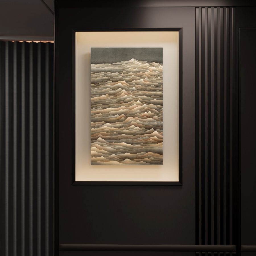 Chan Keng Tin’s “Formless” artwork in a Cathay Pacific cabin