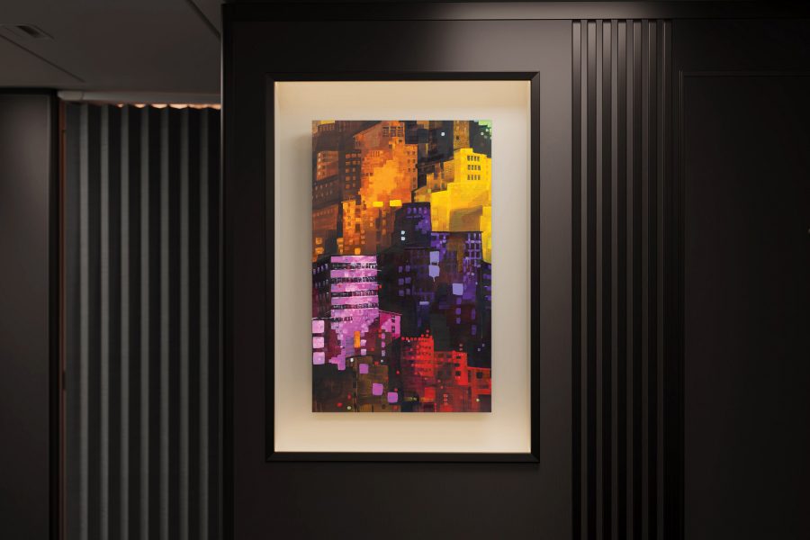 Elaine Chiu’s artwork in a Cathay Pacific cabin
