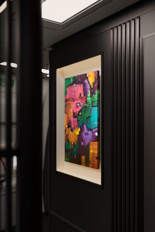 Elaine Chiu’s artwork in a Cathay Pacific cabin