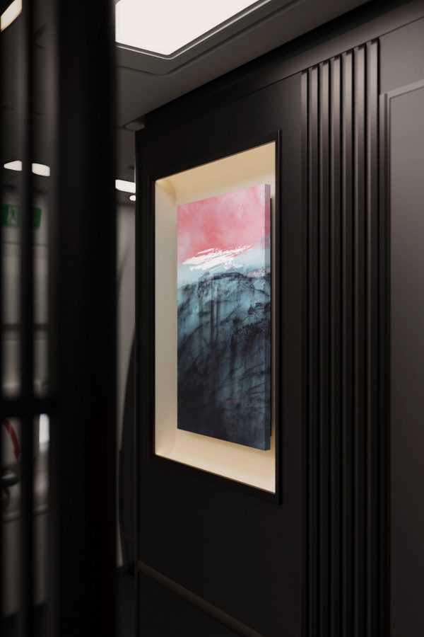 Rendering of Carla Chan’s “Clouded White – Blue Pink” in the Cathay Pacific cabin