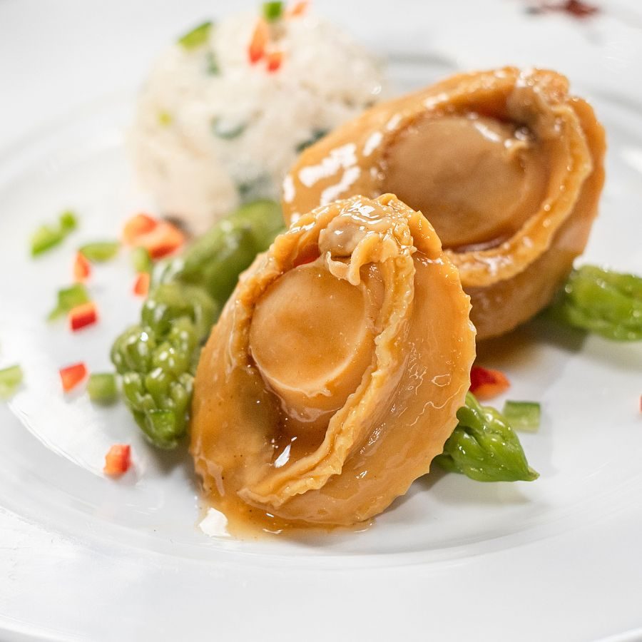 Soy-braised abalone with tofu salad