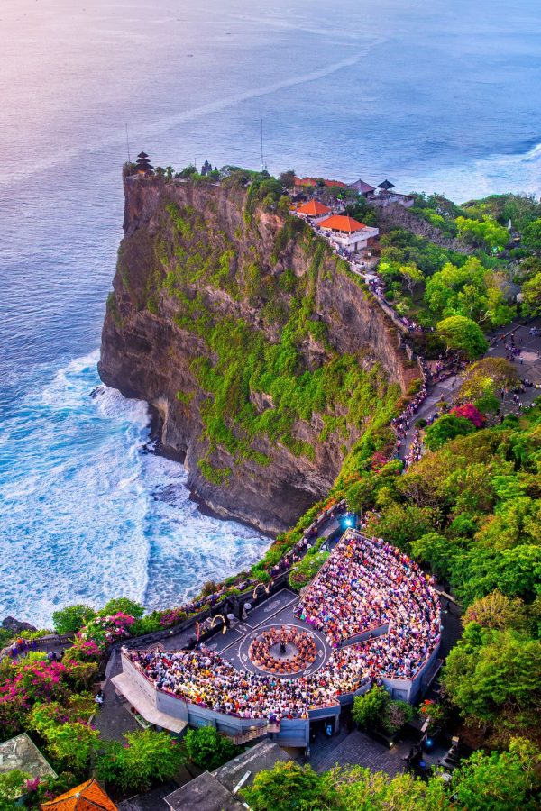 Aerial shot of Uluwatu temple in Bali, Indonesia