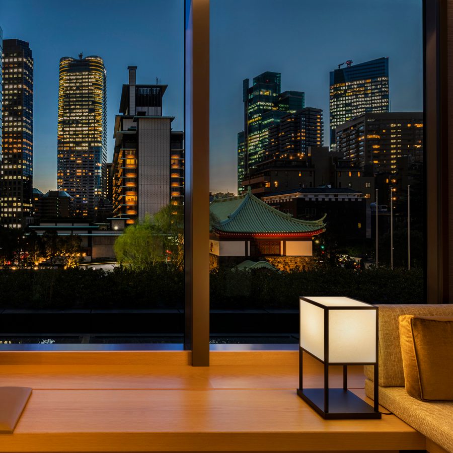 Views of the Tokyo skyline from an Okura Heritage Room at The Okura Tokyo.