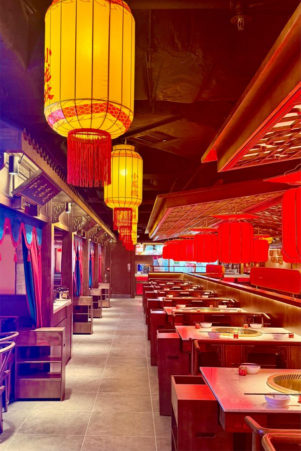 An interior view of the classical Chinese designs throughout the dining area at Shoo Loong Kan, Hong Kong.