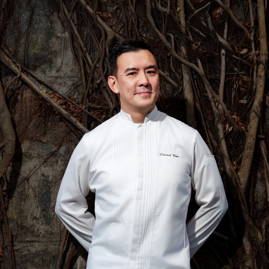 Headshot of chef Edward Voon of Voon modern Singaporean restaurant in Hong Kong.