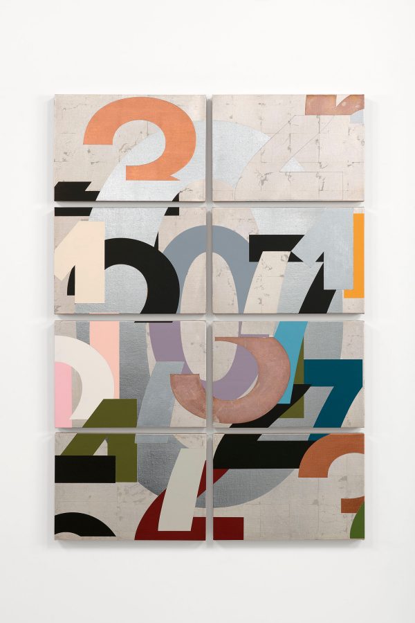 Eight canvases are arranged together to form an artwork at Eaton Hong Kong.