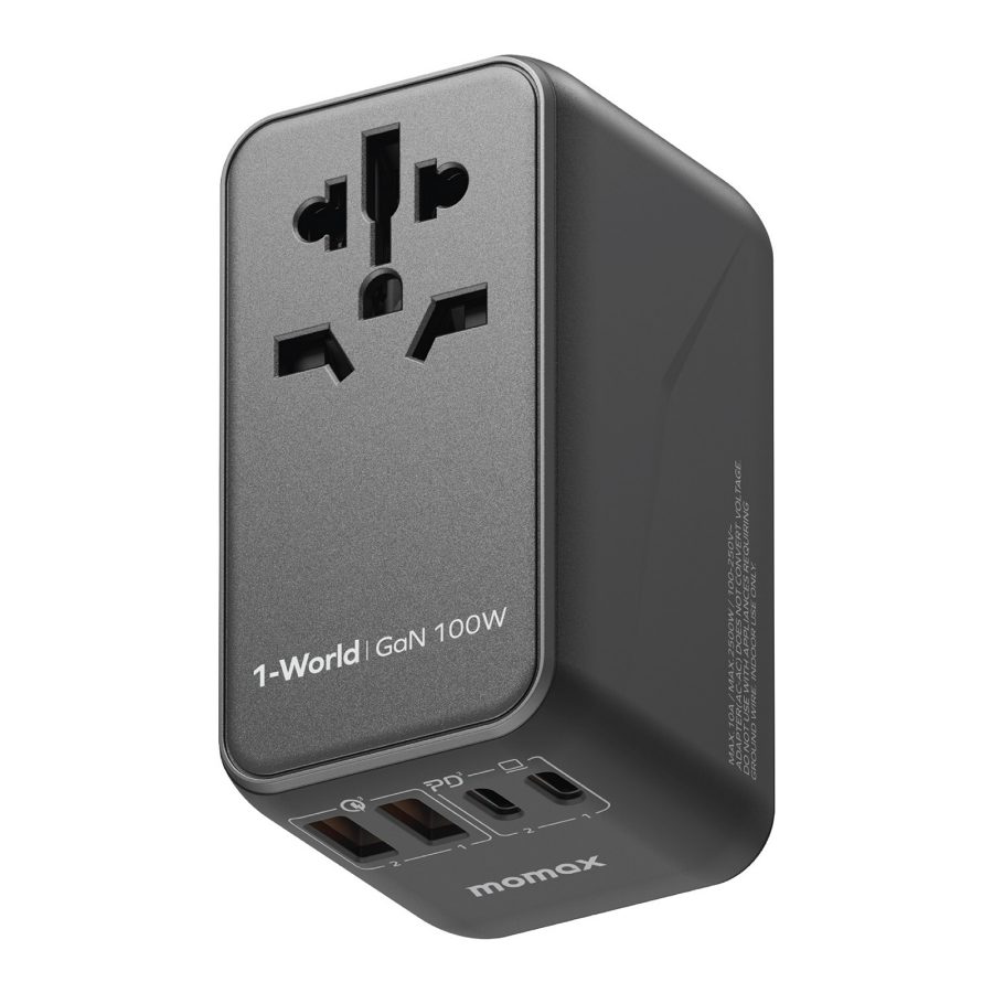  A product shot of Momax’s universal charger shows its different charging ports.