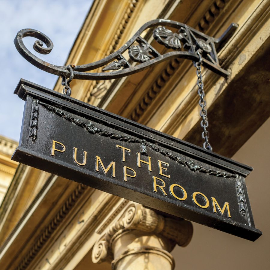 The sign of The Pump Room in Bath.
