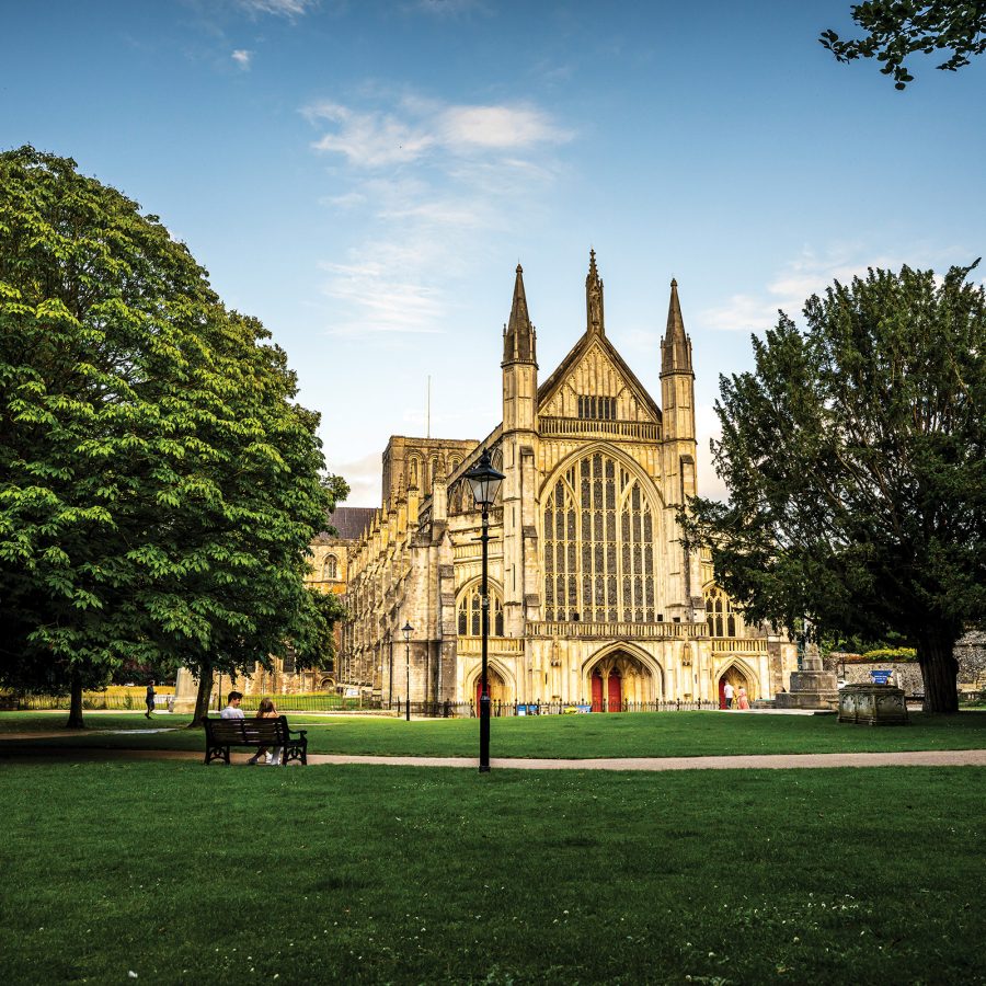 Winchester Cathedral in the daytime.