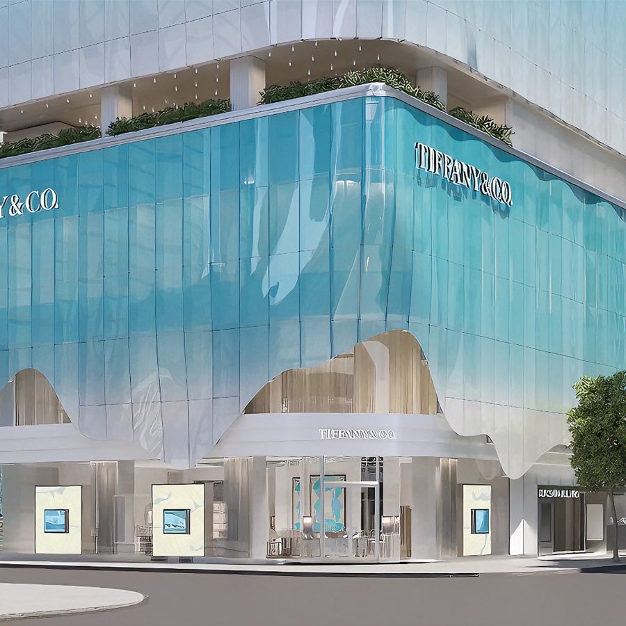 Exterior view of Tiffany & Co. Blue turquoise building