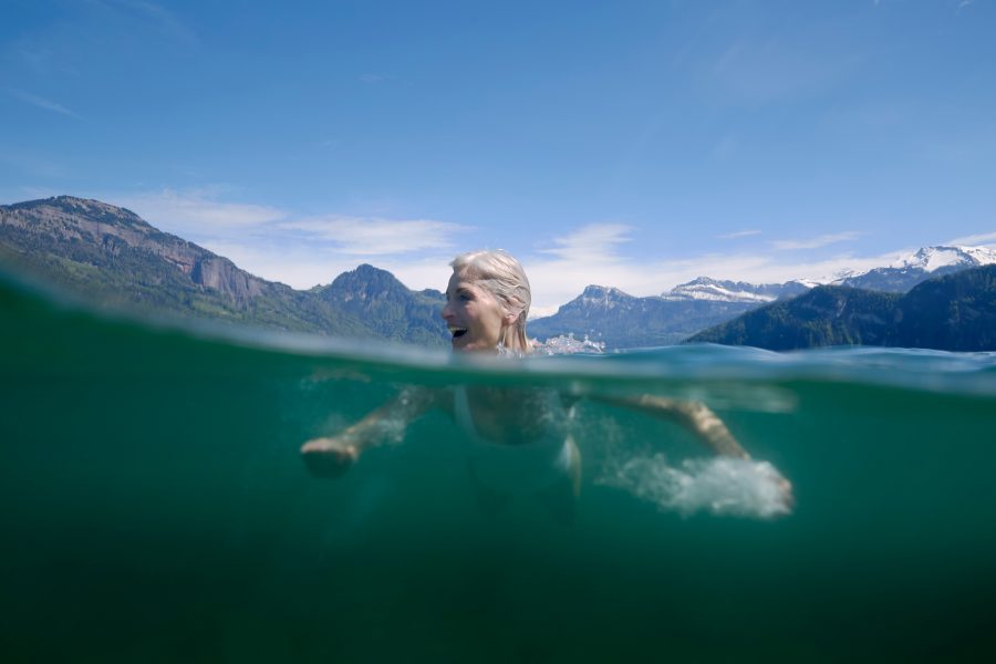 A woman swimming in Lake Lucerne. 