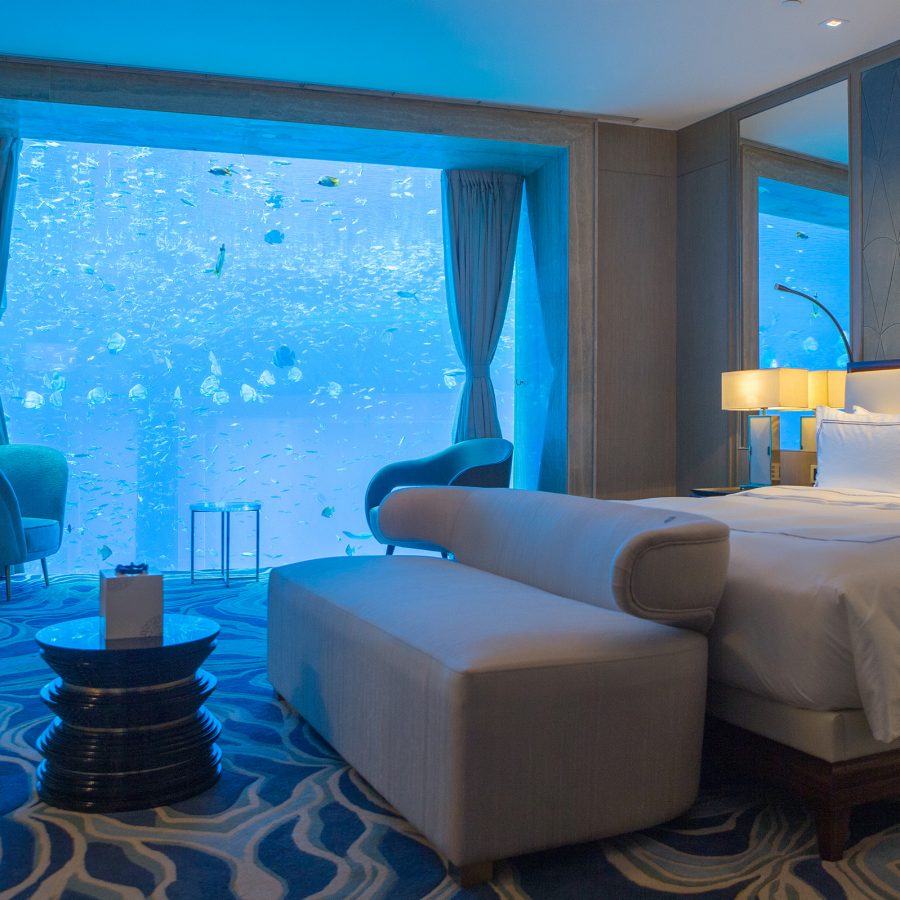 An interior view of the underwater bedroom at Atlantis Sanya in Sanya, China
