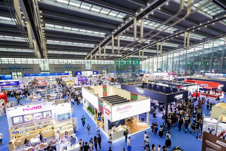 Top-down view of the CAFEEX expo in Shenzhen.