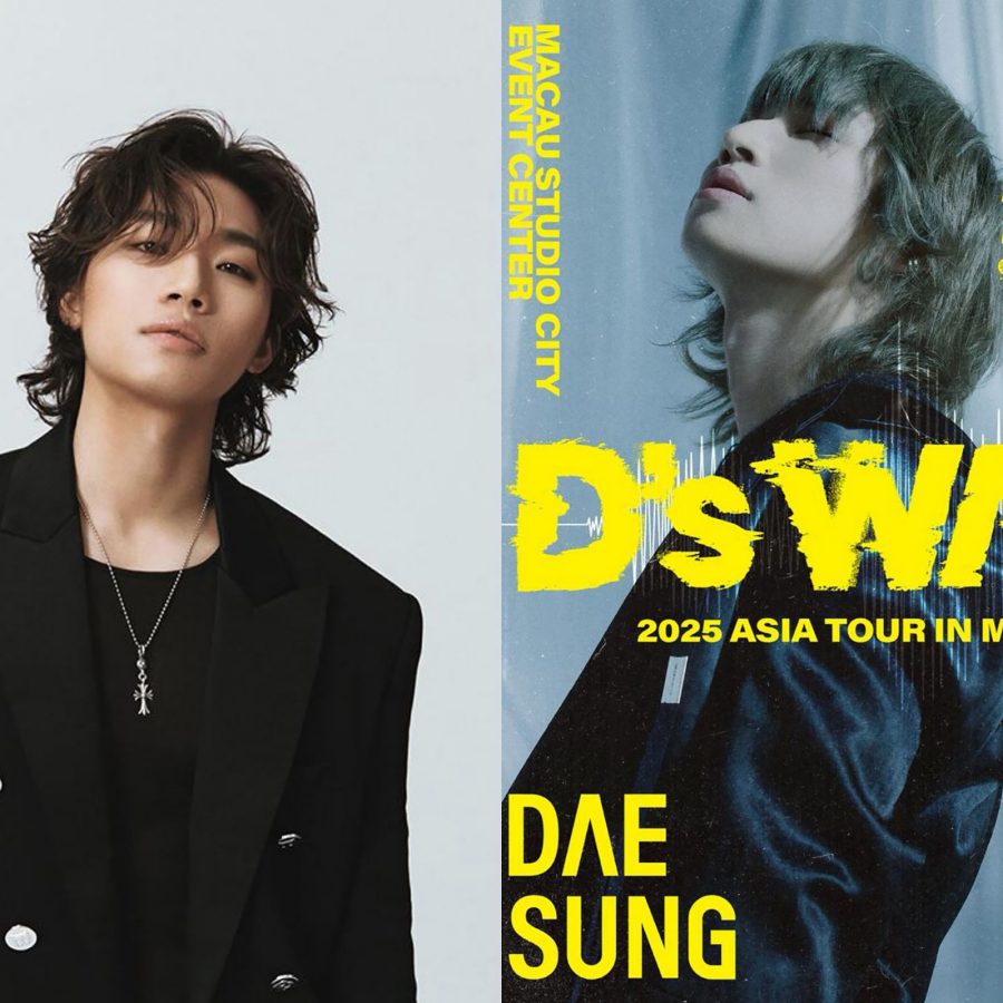 K-Pop performer Daesung posing against a white wall on the left and a flyer for his D’s Wave Asia Tour on the right.