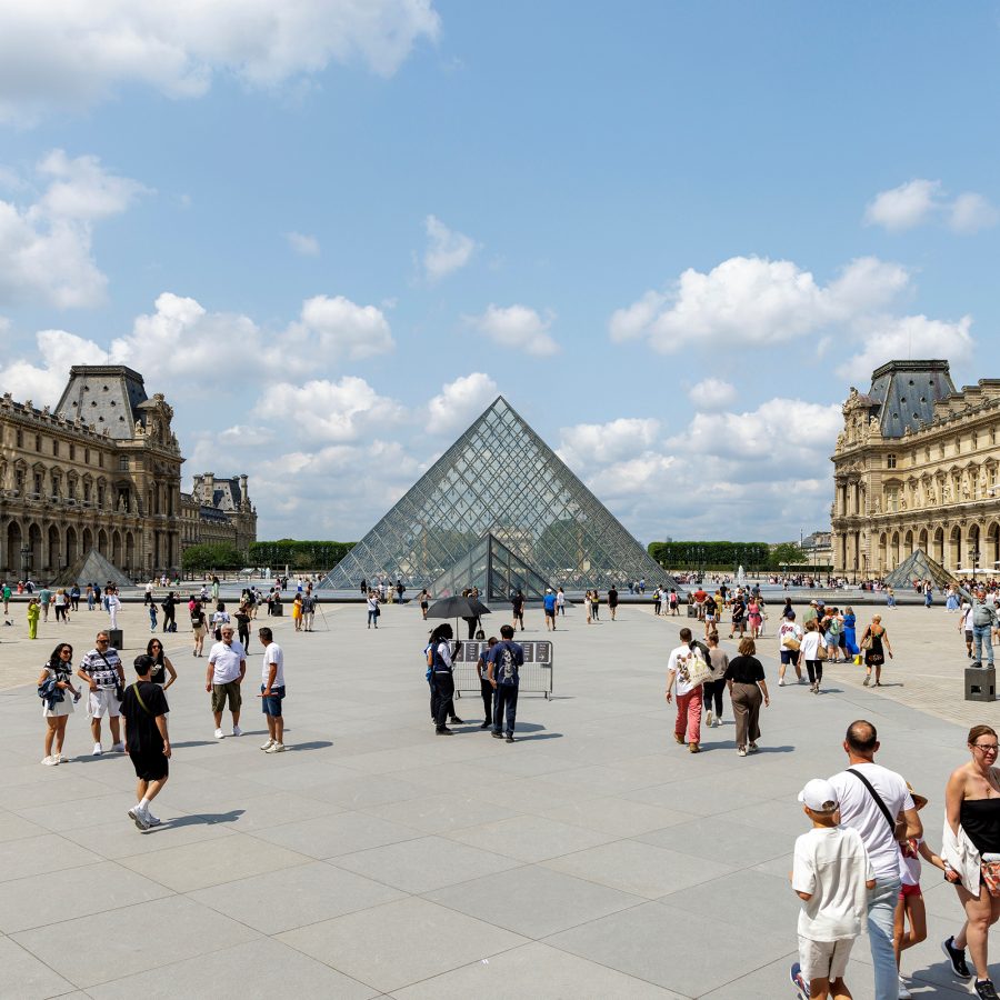 The glass and metal Louvre Pyramid structure