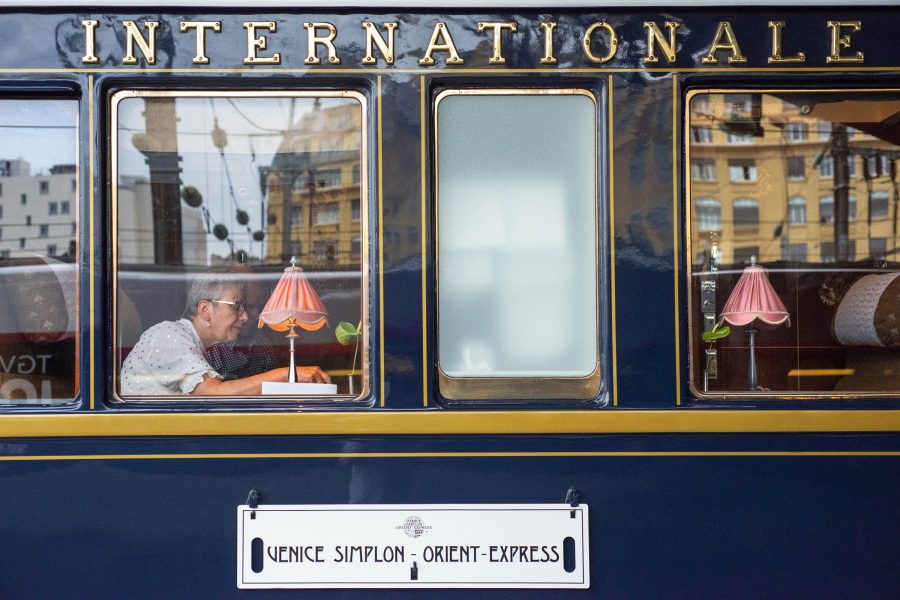 The exterior of the Venice Simplon-Orient Express is blue and letters forming the word Internationale have been fixed above the windows.