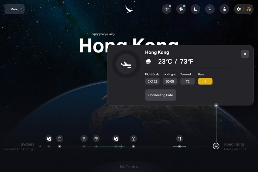 A view of Cathay Pacific's inflight Wi-Fi system