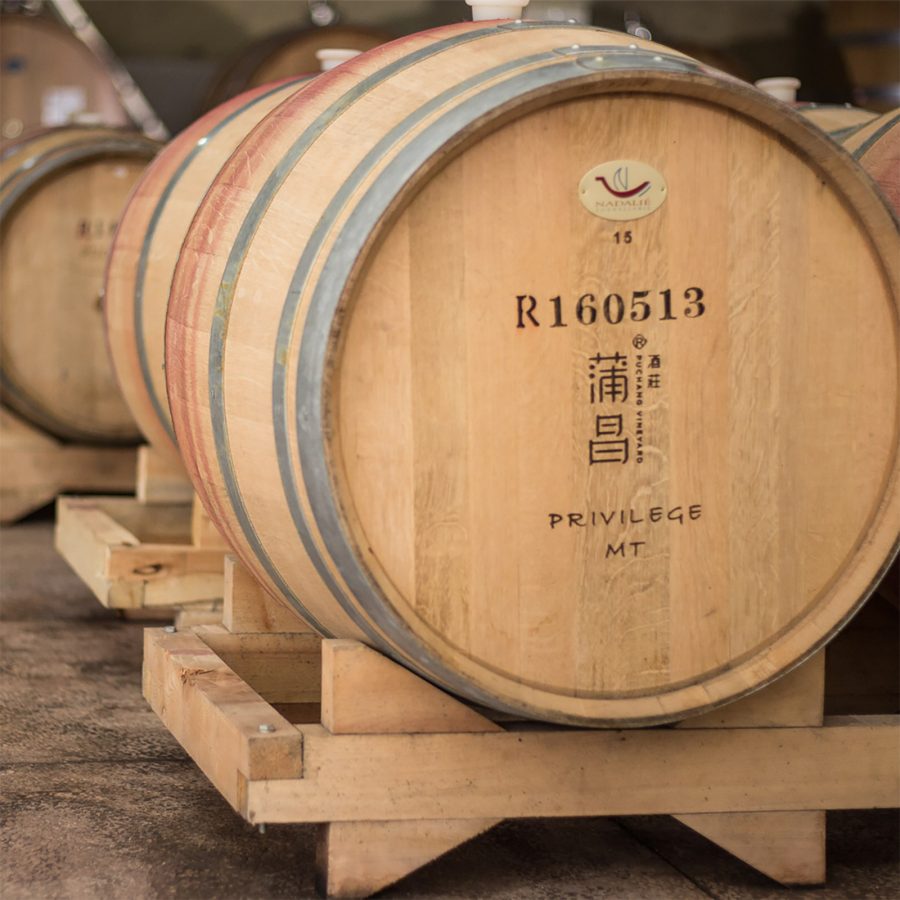  Wine barrells in the cellar of Puchang Vineyard in the Chinese Mainland.