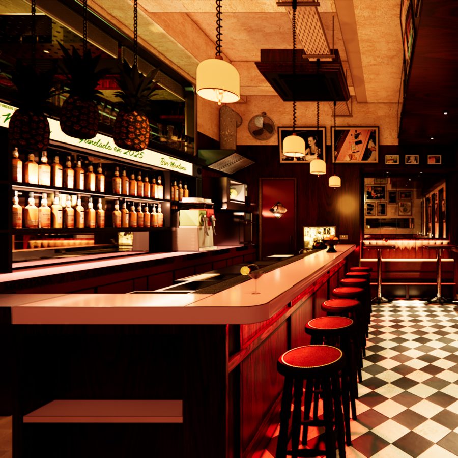 Interiors of cocktail bar Montana in Hong Kong.