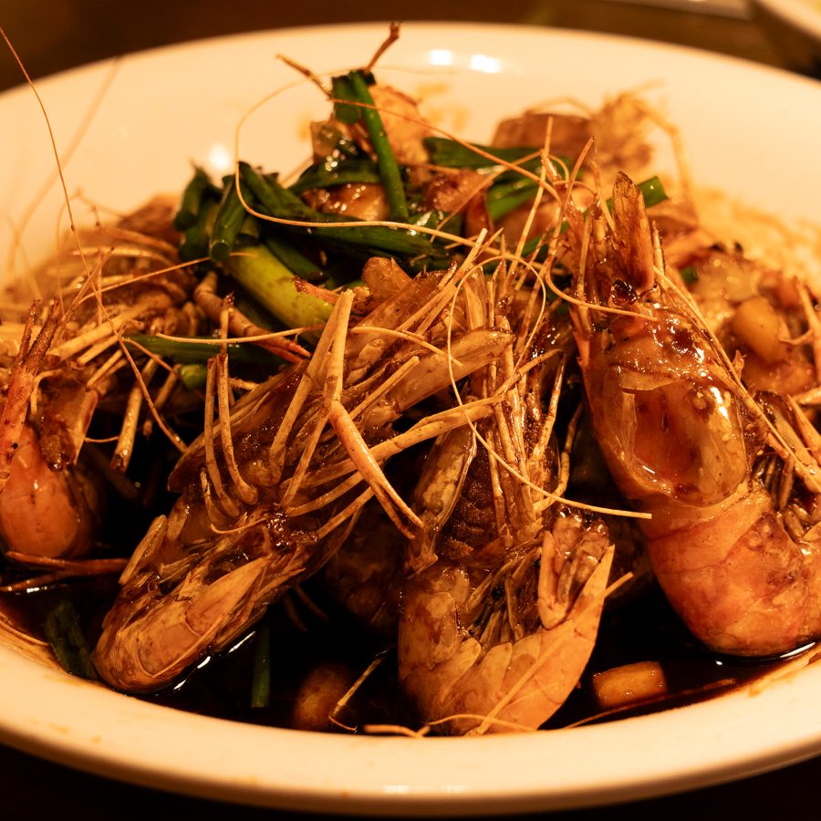 A dish of fried shrimp.