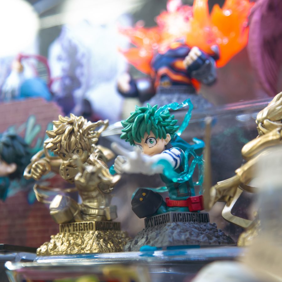 Close up on miniature figurines of Midoriya Izuku from the show Boku no Hero Academia in Sino Centre.