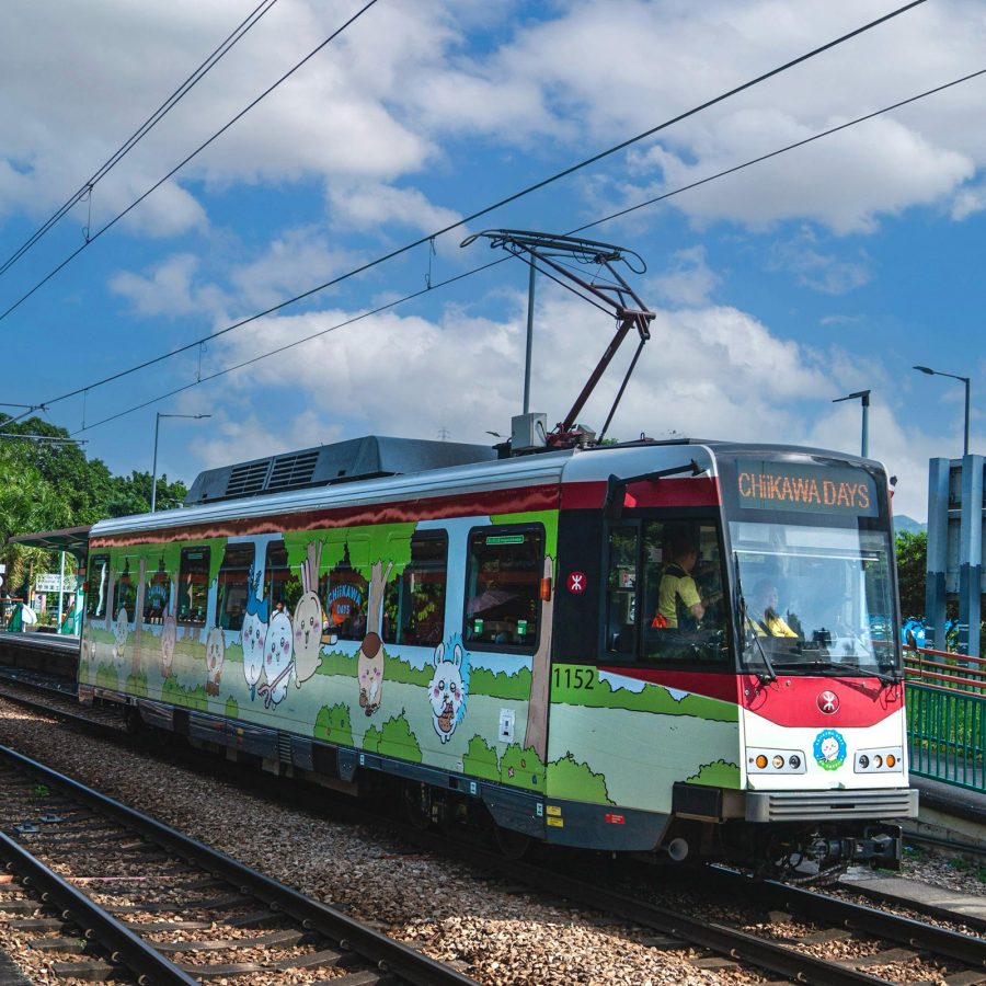 View of the special Chiikawa Days Light Rail train in Hong Kong.