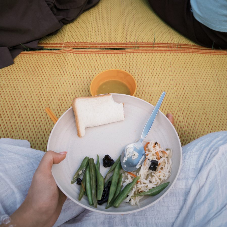 A plate of food served at the Asian Institute of Applied Buddhism retreat in Hong Kong. 
