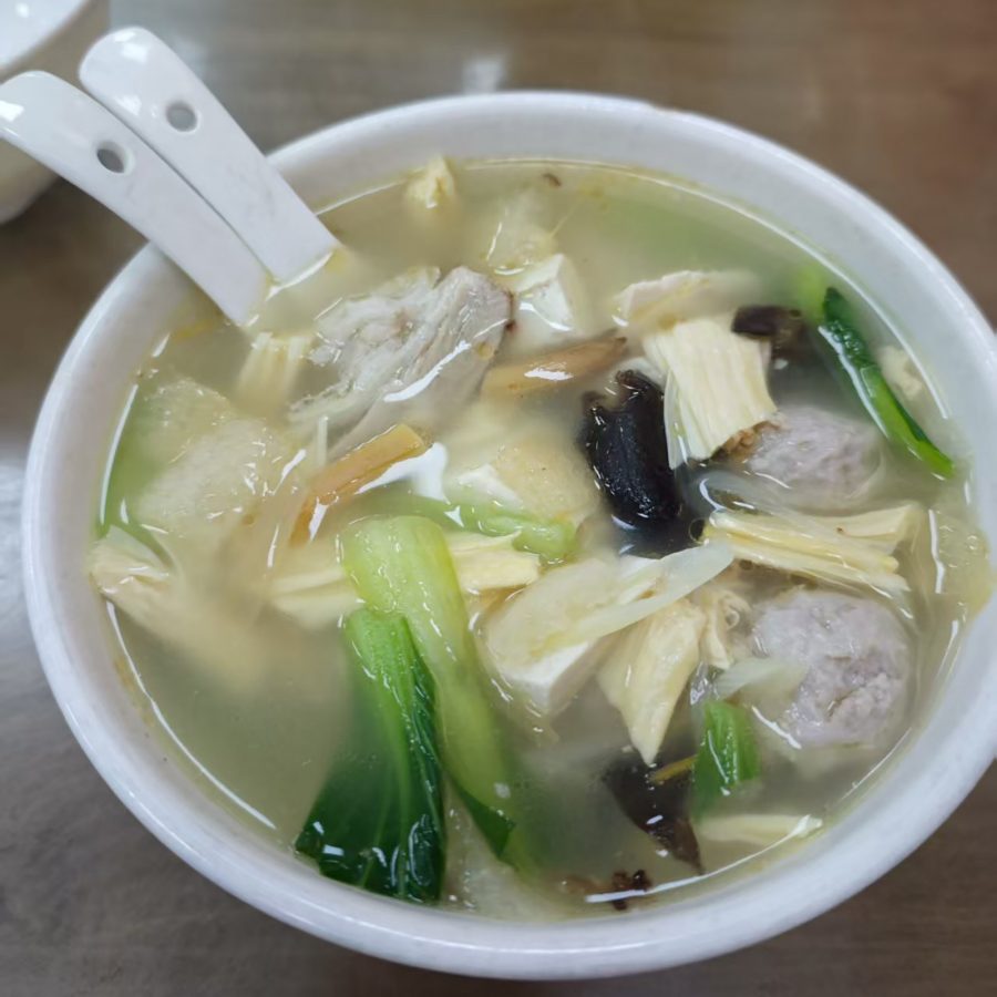 A bowl of soup with meatballs in it in Xi’an.