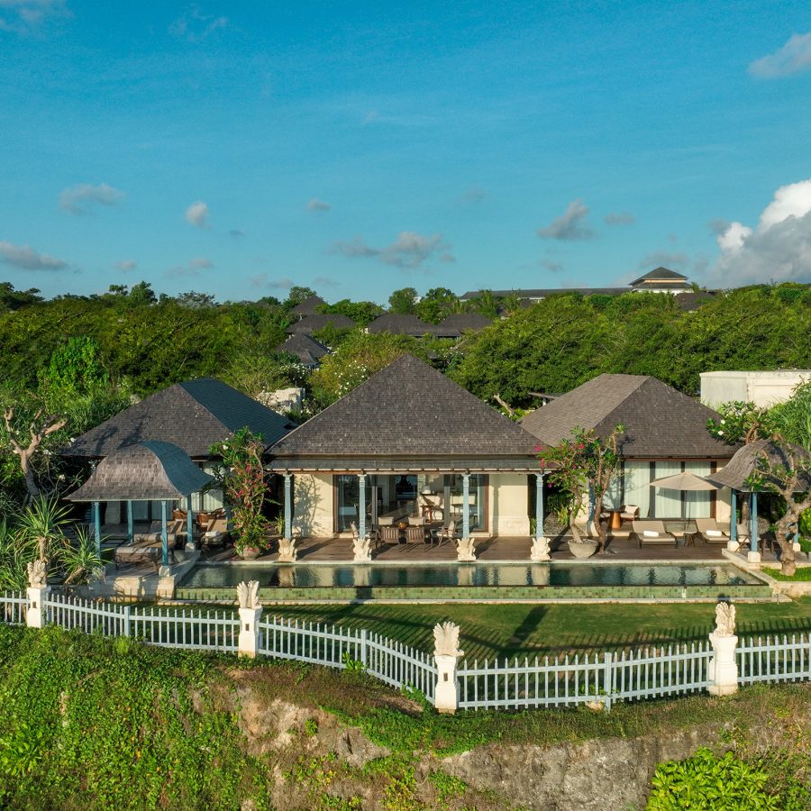 An exterior view of Jumeirah Bali resort on a clear day.