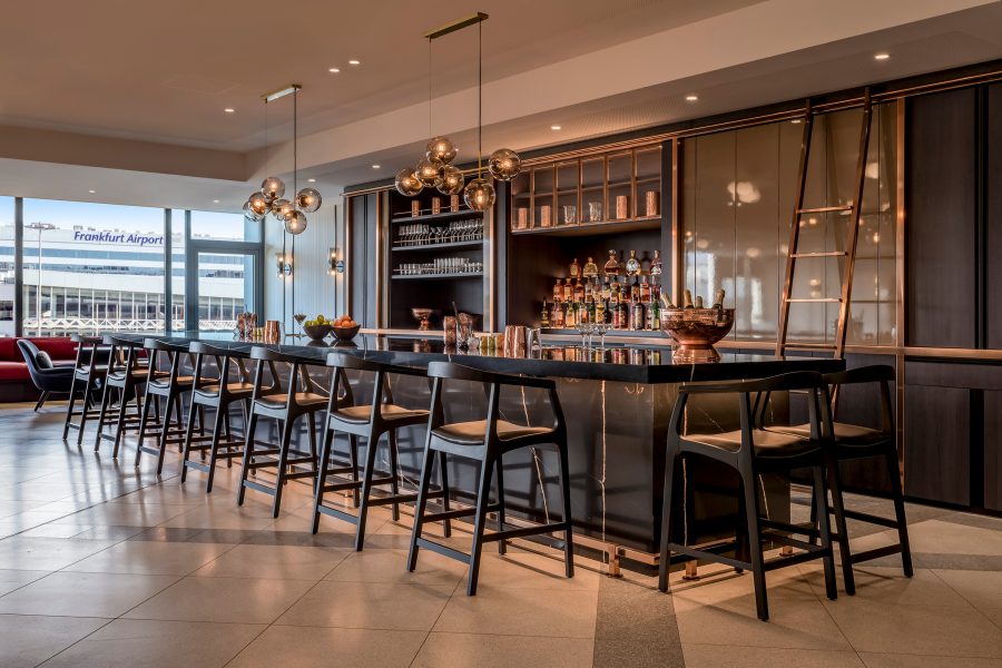 Interior view of the bar at the Marriot Frankfurt Airport hotel.