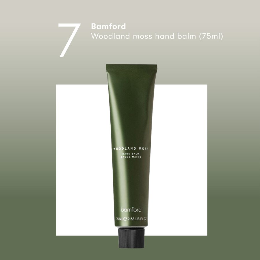 Product shot of the Bamford woodland moss hand balm.