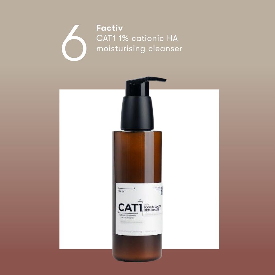 Product shot of the Factiv CAT1 1% cationic HA moisturising cleanser. 