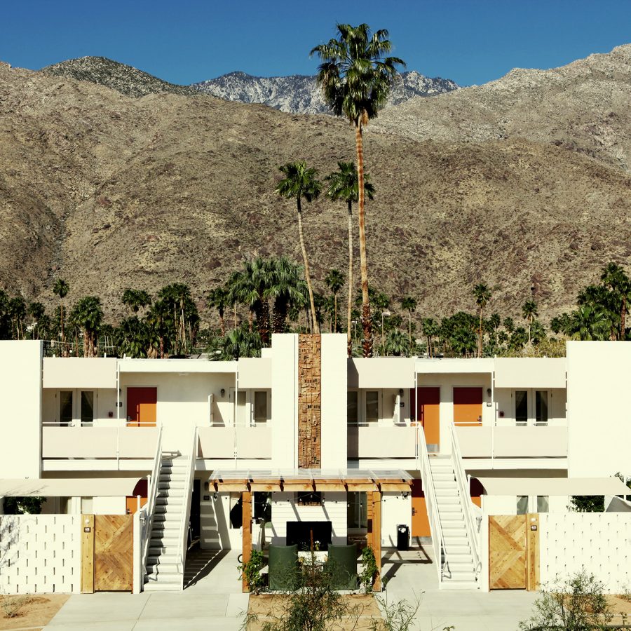 Exterior of accommodations at Ace Hotel & Swim Club, Palm Springs.